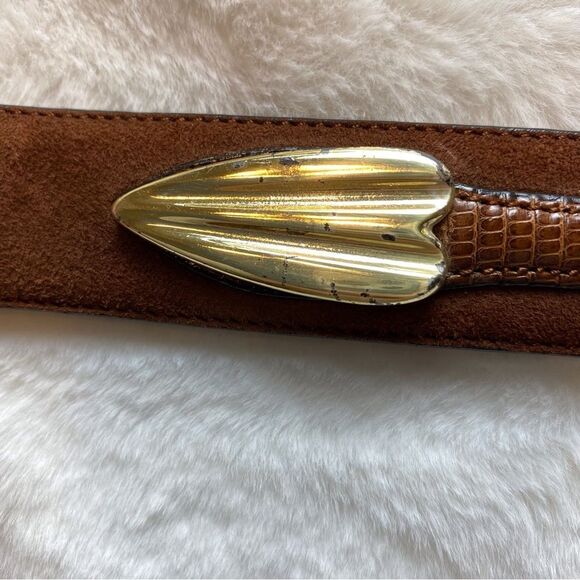 Rochester Big and Tall Brown Genuine Lizard and Suede Leather Belt - Picture 7 of 13